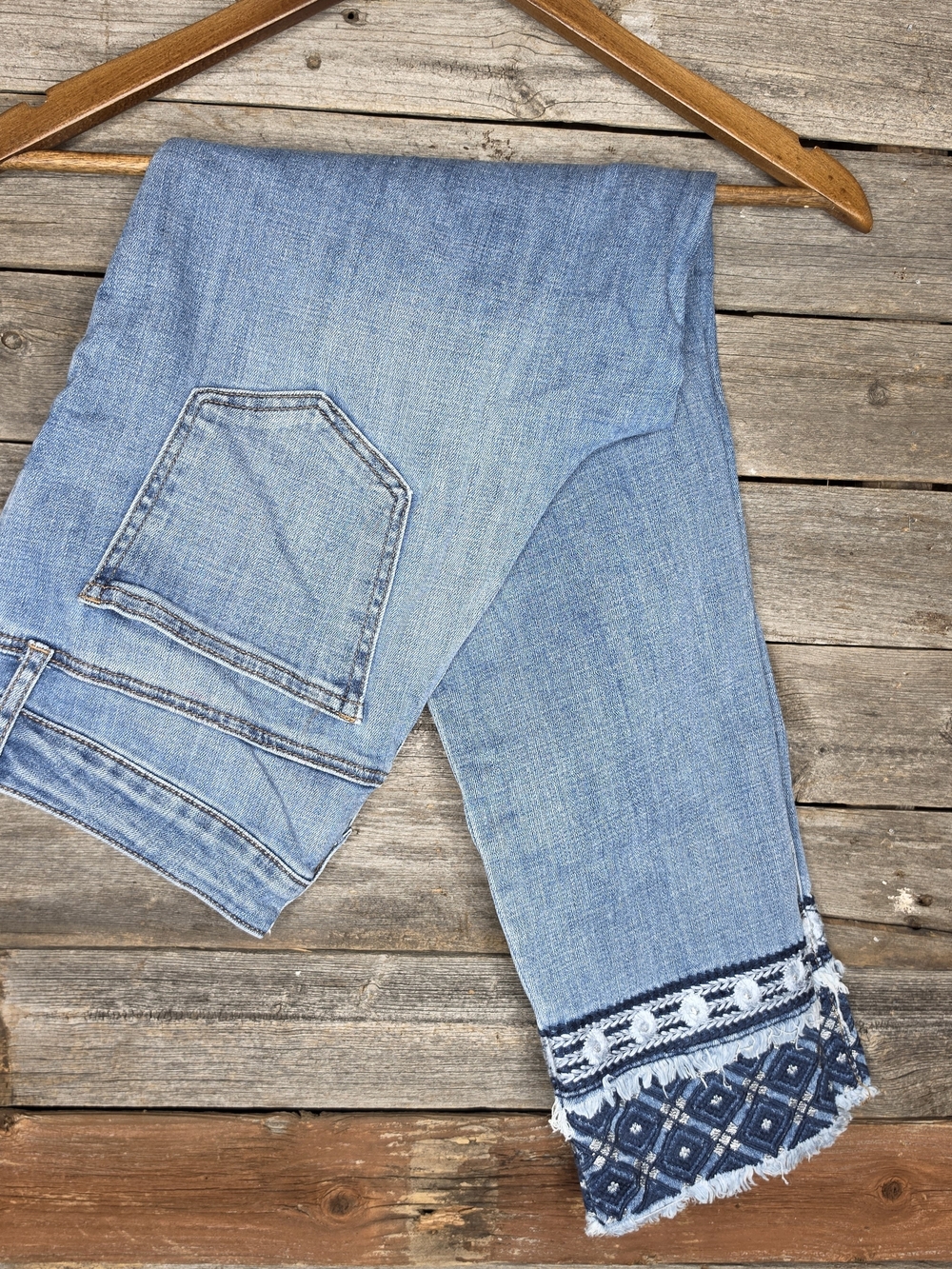 Chico's Cropped Jeans with Embroidered Hem
